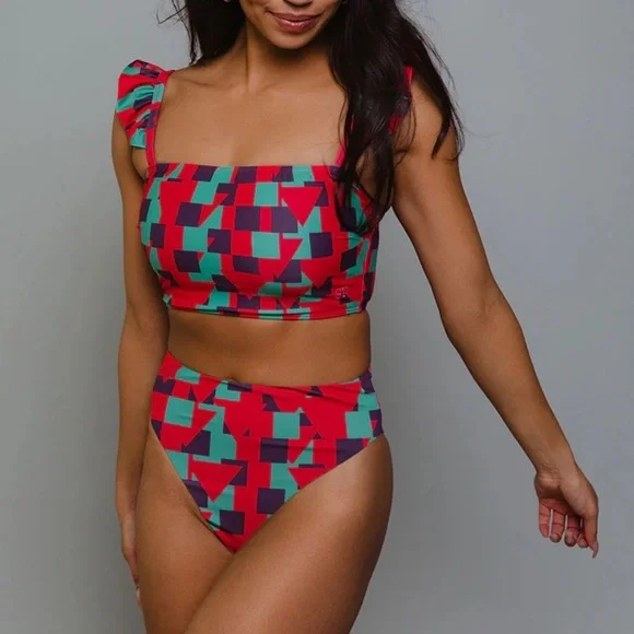 Albion Geometric Red and Green Bikini Top BRAND NEW! - Picture 3 of 6